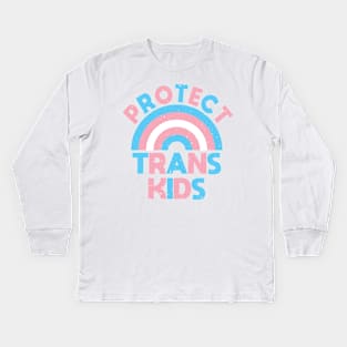 Trans Rights - Protect Trans Kids - Rainbow - Vintage Look Kids Long Sleeve T-Shirt